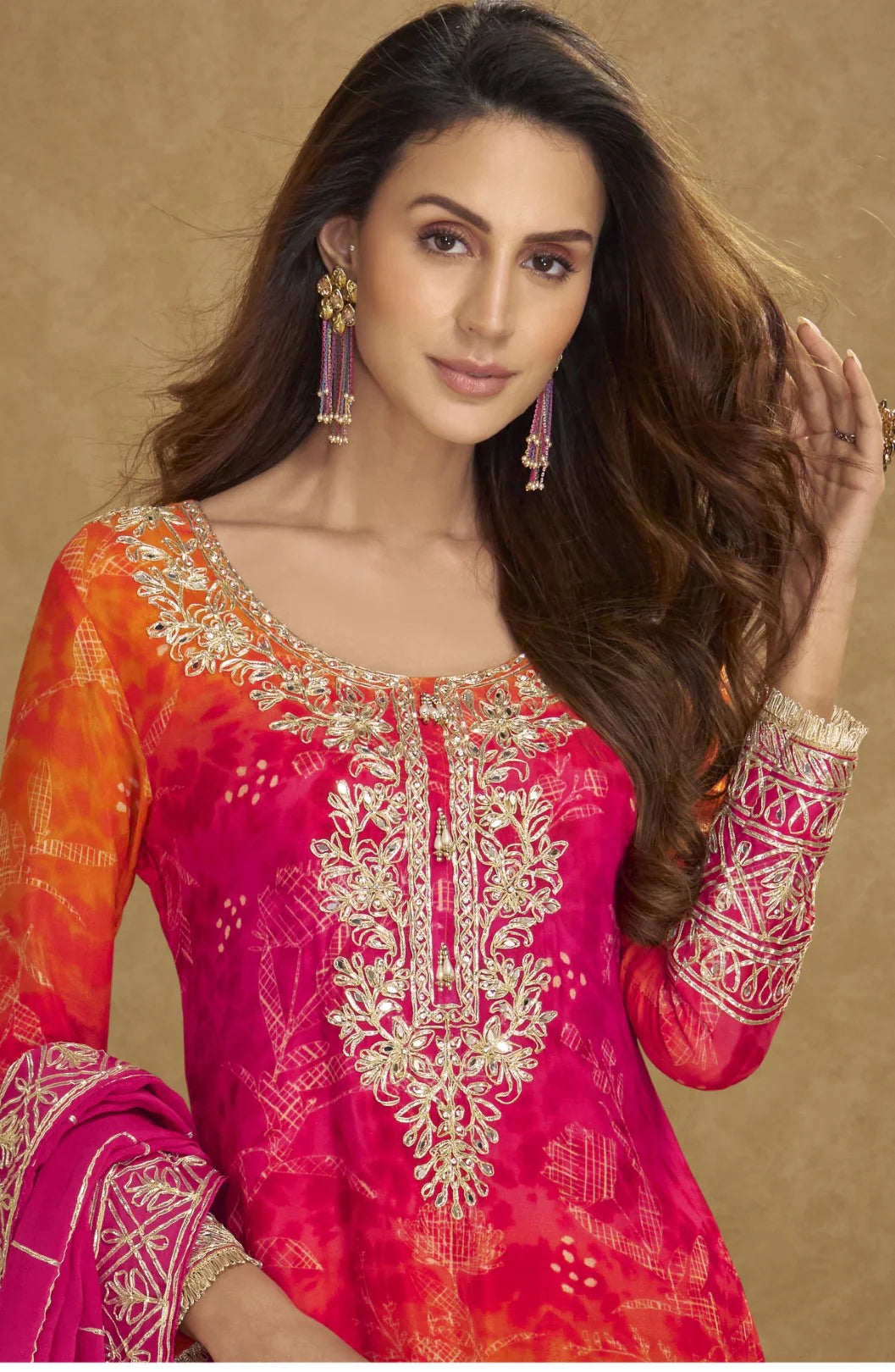 Tamolika Chinon Heavy Work Embroidered Sharara Suit Set